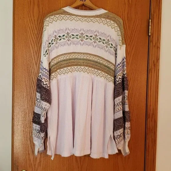 🤩NWT Oversized Free People Half-Zip Sweater with Metallic Thread Design Sz L - Picture 5 of 10
